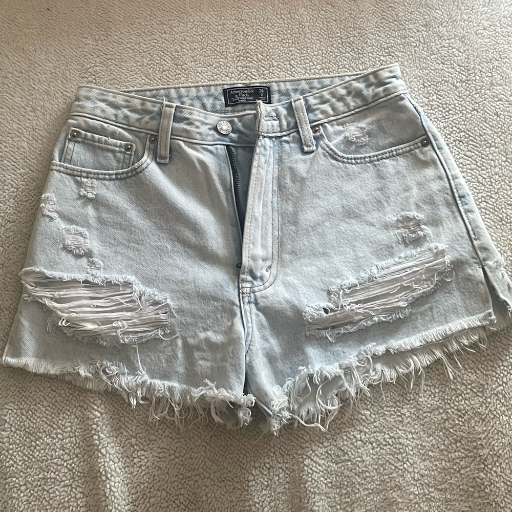 A&F Lightwash Ripped Jean Shorts